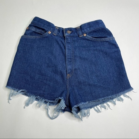 VINTAGE Levi’s High Waist Floral Pocket Orange Tab Raw Hem Booty Short Shorts - Picture 3 of 12